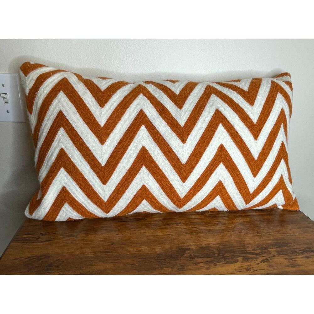 Pottery Barn Embroidered Chevron Lumbar Throw Pillow 16" X 26"